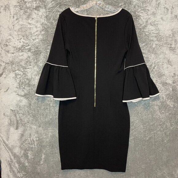Calvin Klein Women Classic Minimalist Monogram Sheath Flared Bell Sleeve Dress 8 - Picture 2 of 14
